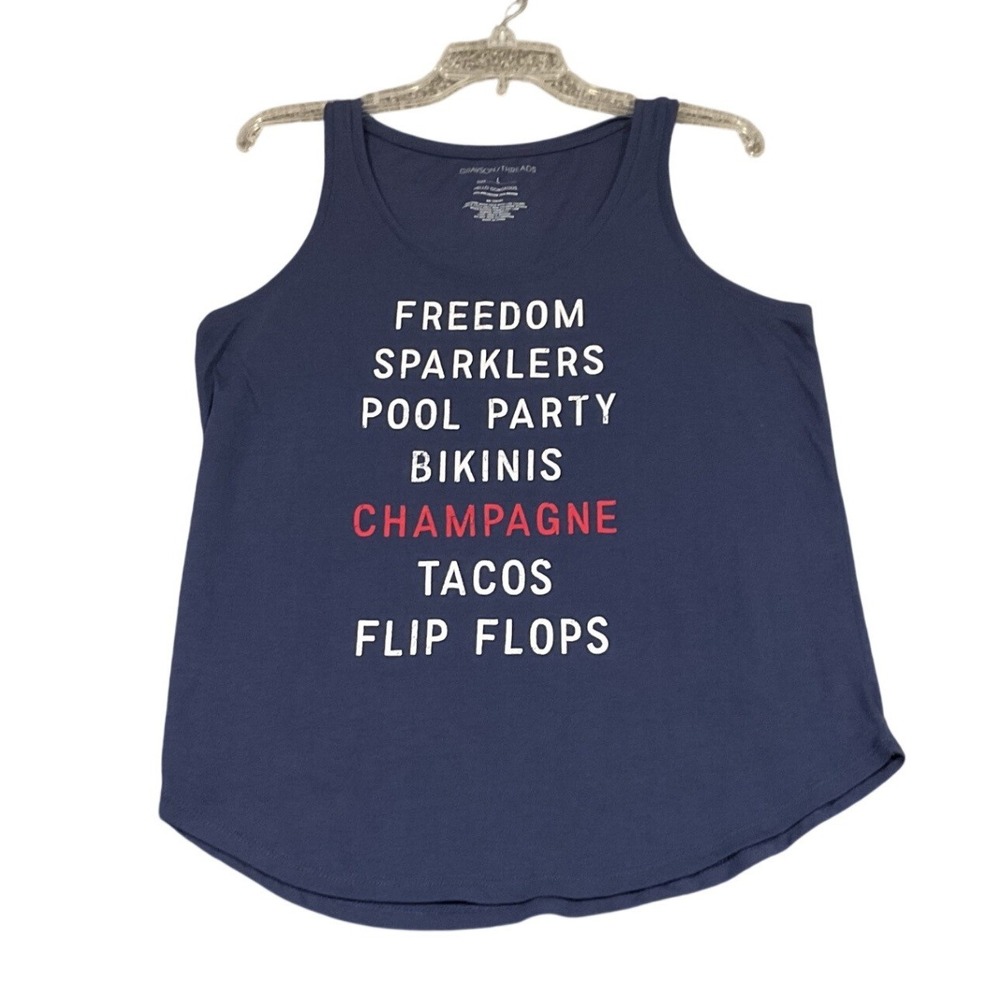 Grayson Threads Tank Top Women‎ Large Navy Blue Excellent Summer Graphic Freedom